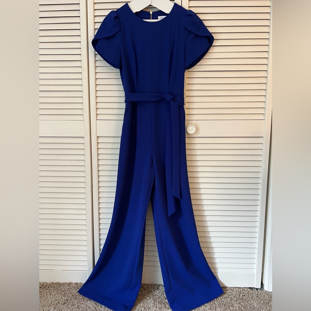 Calvin Klein Blue Short Sleeve Belted Jumpsuit